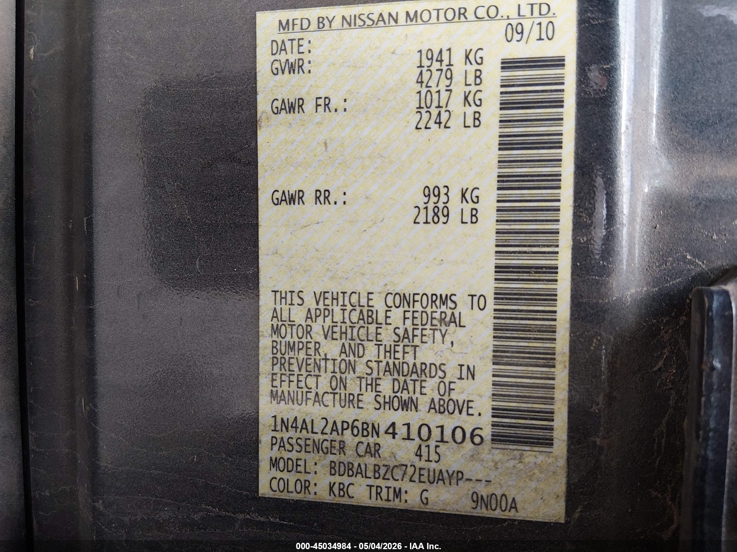 NISSAN ALTIMA image 9
