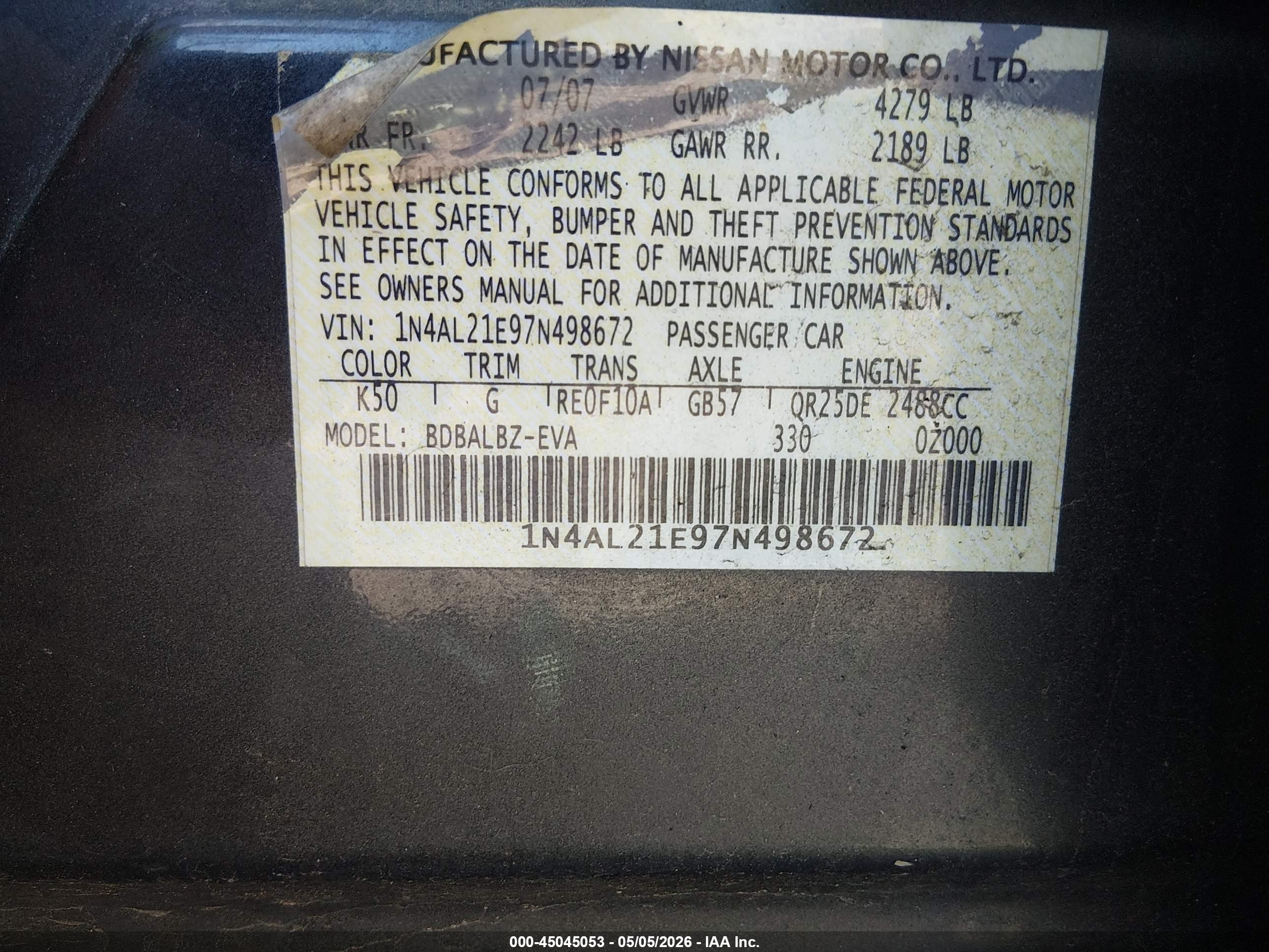 NISSAN ALTIMA image 9