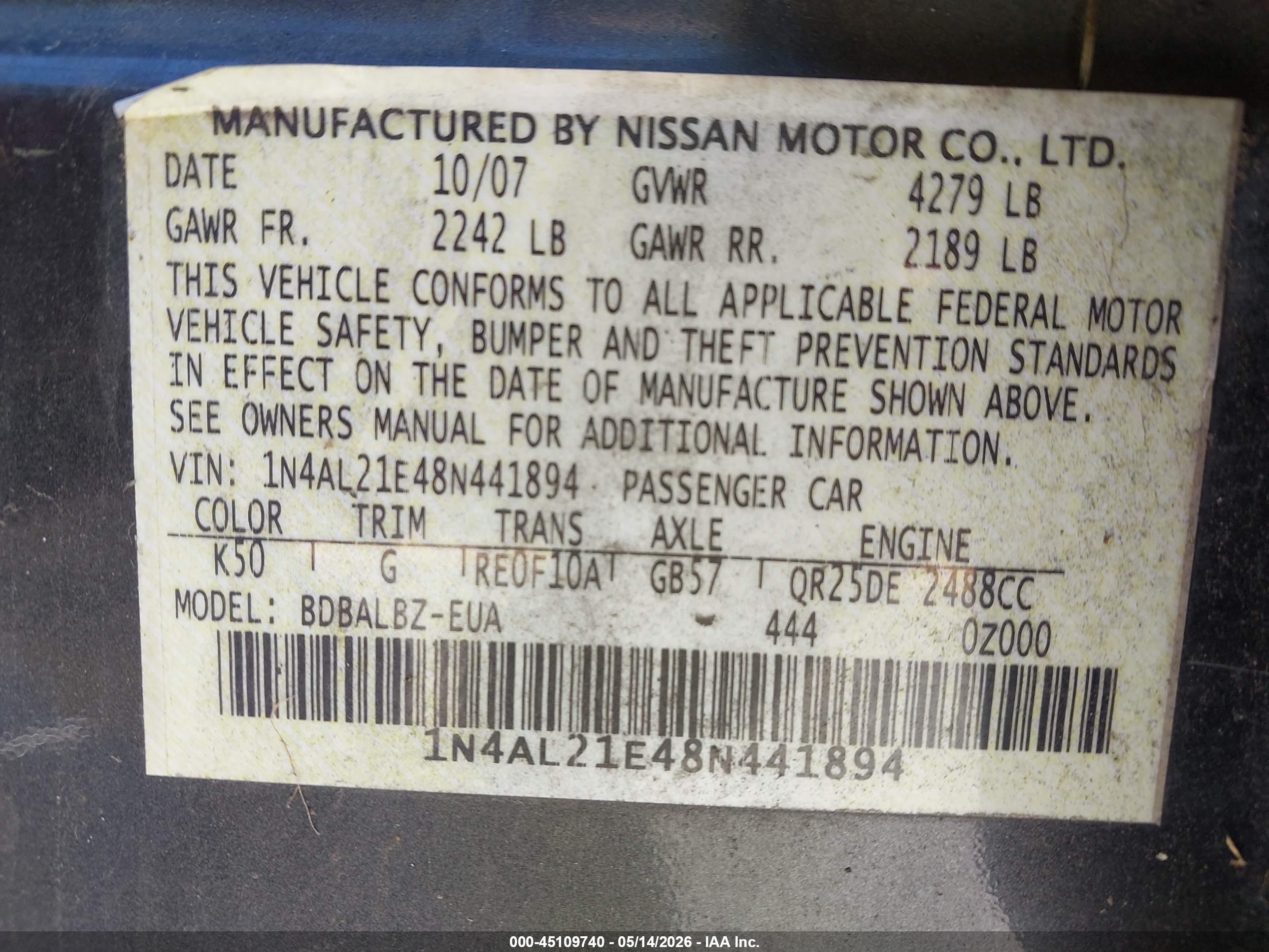 NISSAN ALTIMA image 9